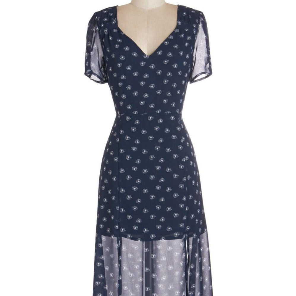 Navy Midi Sheath Dress with Double Slits